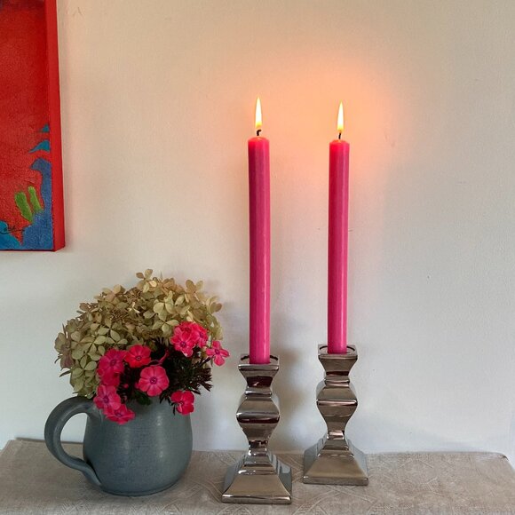 Vintage Chunky Silver Candlesticks - Neiman Marcus - 1970's, Holiday Candlestick - Picture 1 of 12